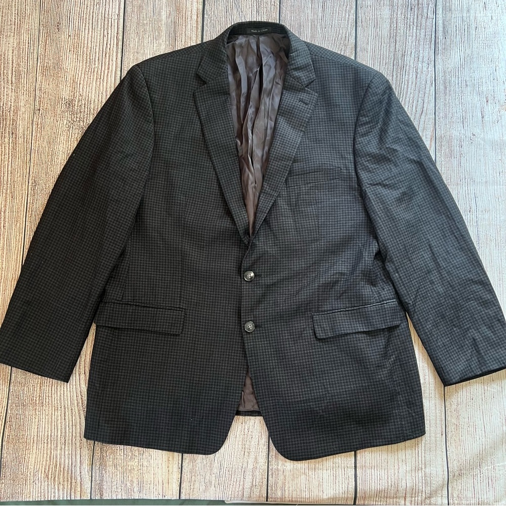 Calvin Klein Blazer Mens 46R Extreme SlimFit Black Gray Check 100% Wool 2 Button